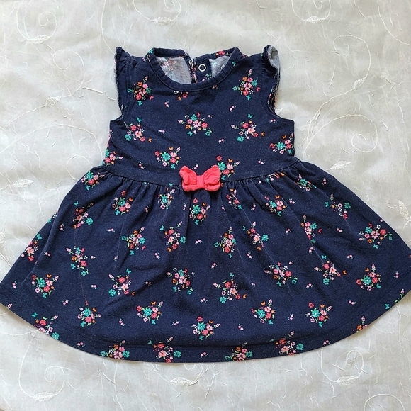 Carters Floral Navy Kids Dress with Pink Bow for 6-9 Month Old Girly Dress - Picture 1 of 7